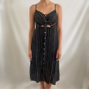 Illa Illa tie front midi black gray stripe dress small new with tags NWT summer